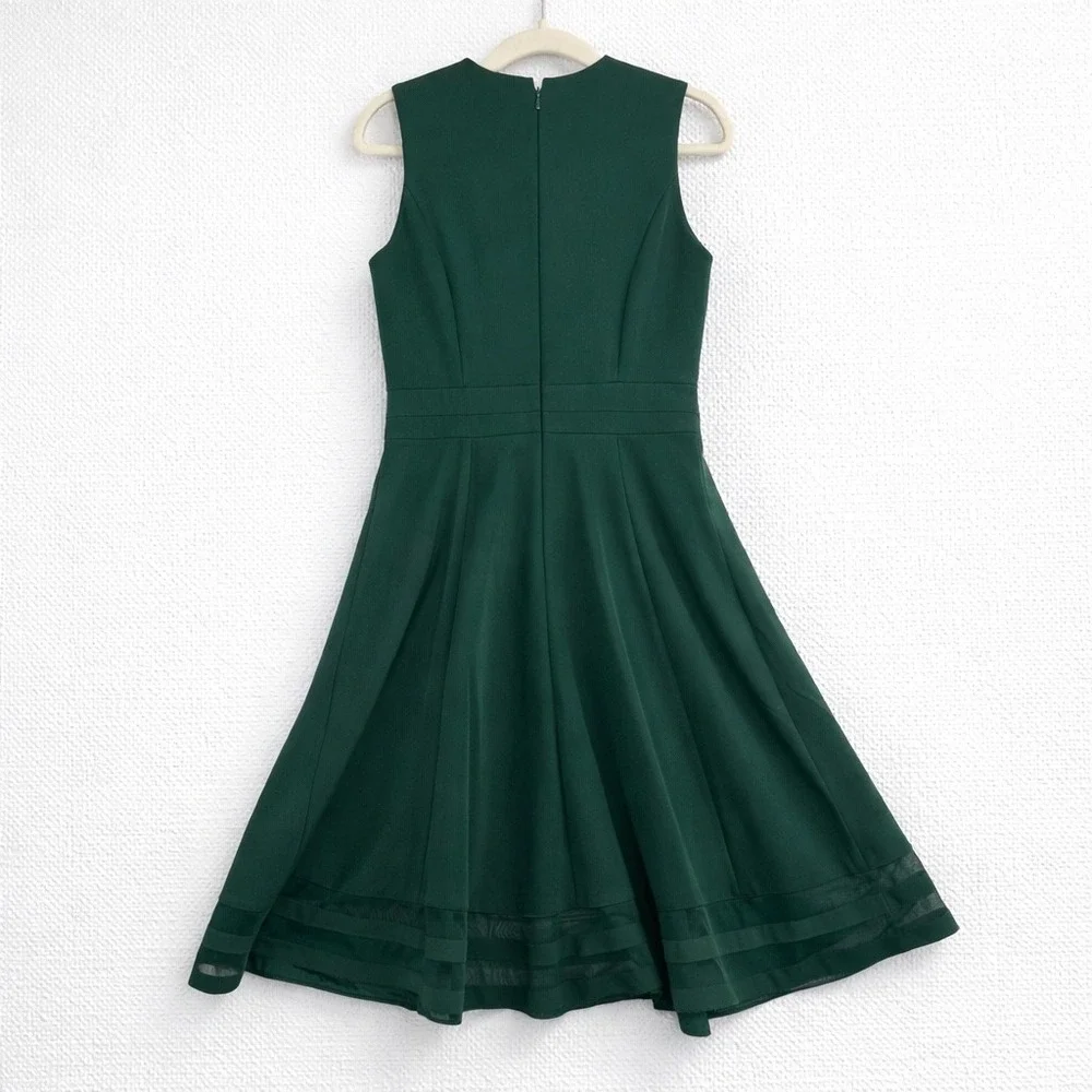 Calvin Klein Forest Green Sleeveless Fit and Flare Dress Mesh Hem Size 4 - Picture 2 of 9